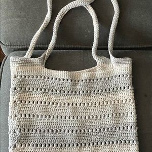 Neutral Crochet Tote Bag - Beige Gray